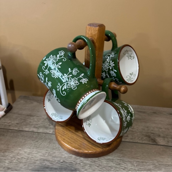 FLORAL PEDESTAL COFFEE MUG, Art Deco Print Mug With Coffee Mug Tree. 3B - Picture 2 of 5